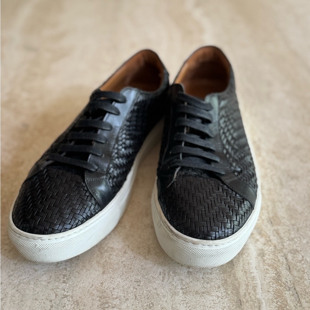 Black Woven Leather Men's Sneakers